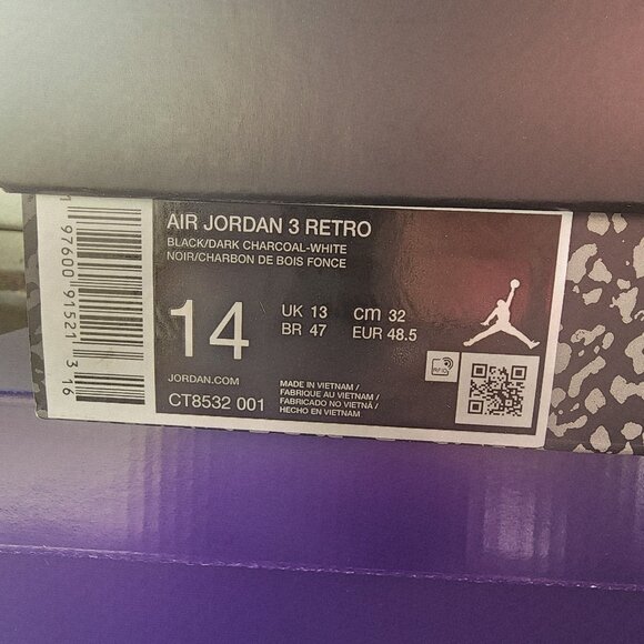 NWB AIR JORDAN 3 RETRO Black Cat Dark Charcoal size 14 - Picture 3 of 3